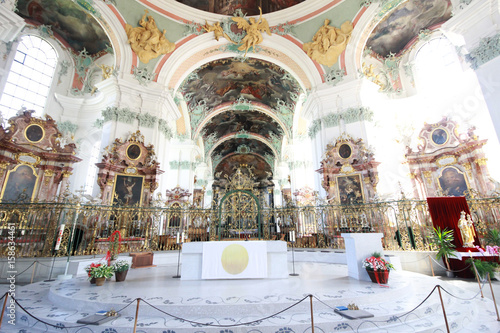 St. Gallen cathedral interior. Swiss landmark - May 27, 2017 :St. Gallen cathedral During the high season of Switzerland, so many tourists travel a lot. To find the beauty.