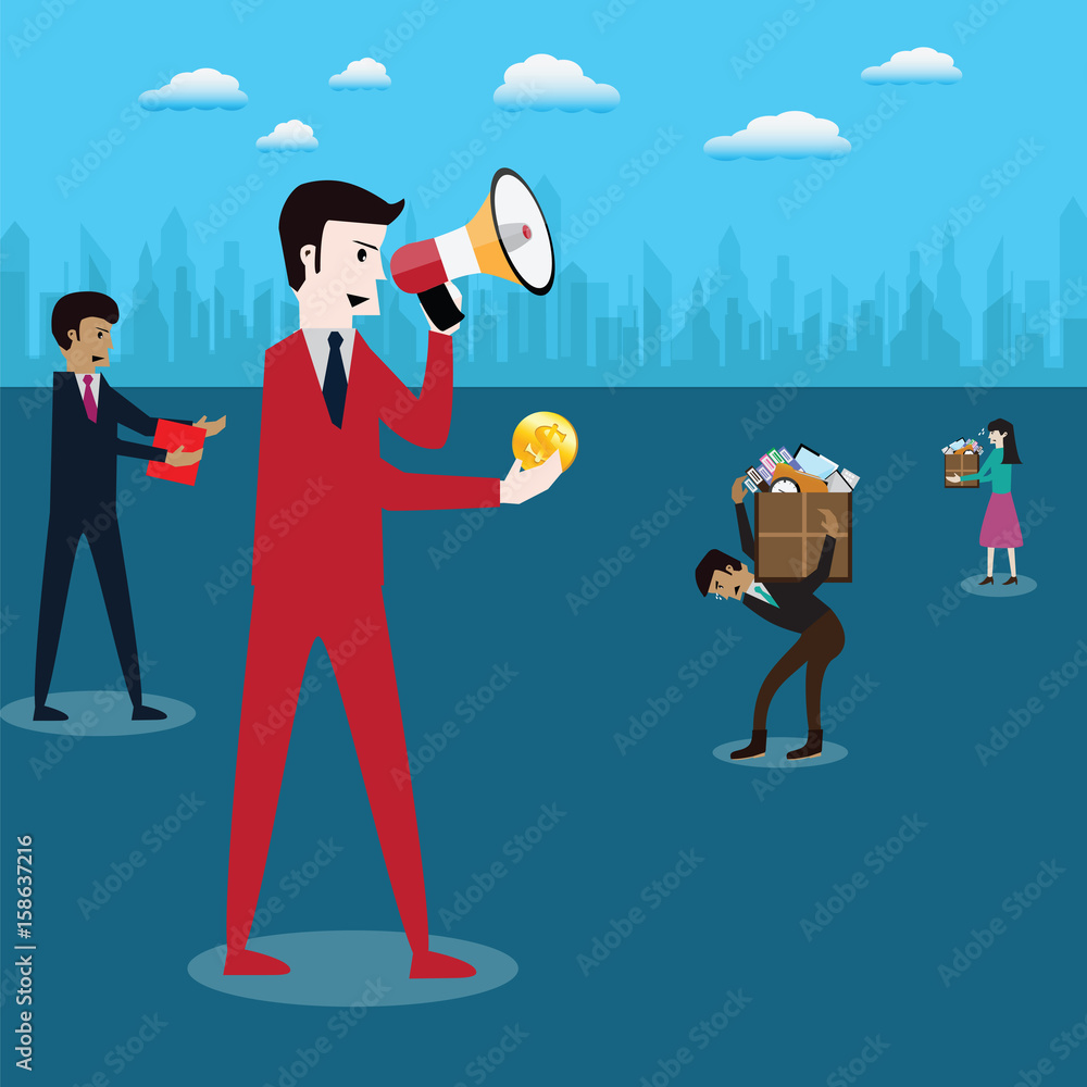 Business success,businessman work hard in their jobs and his boss control for harder - vector