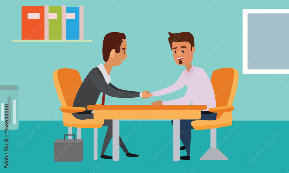 Business People handshake over a table. Talks at Table. Closed Deal. Successful Business Negotiations Flat Illustration Vector. Business People handshake over a table. Talks at Table. Closed Deal. Successful Business Negotiations Flat Illustration Vector.