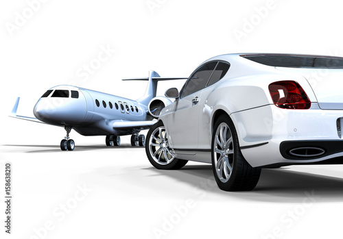 Rich man vehicles painted in white / 3D render image representing a rich man transportation vehicles painted in white isolated on white background 
