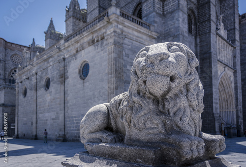 Old statue of a lion in Medieval European Town of Avila