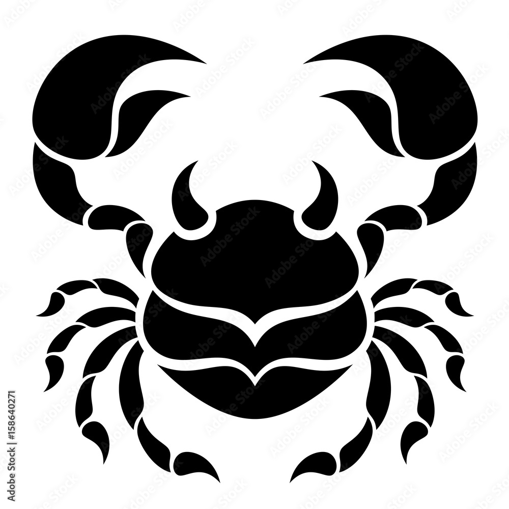 Black symmetrical crab on a white background