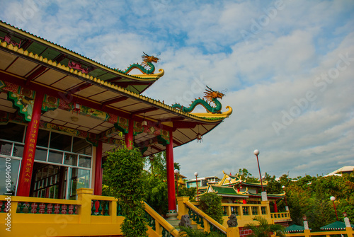 Pagoda and dragon sculpture of the Taoist Temple in Cebu, Philippines. photo