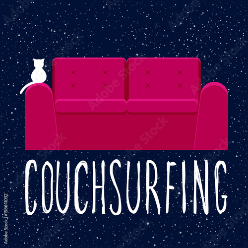 Couchsurfing. Abstract bright illustration with handwritten quote