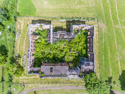 Constantin Cantacuzino Palace, the copy of the Trianon, in Floresti, Prahova, Romania. Aerial view photo