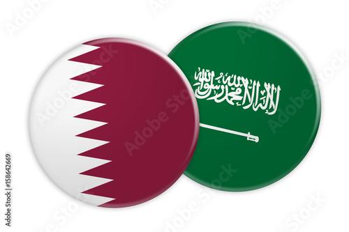 News Concept: Qatar Flag Button On Saudi Arabia Flag Button, 3d illustration on white background