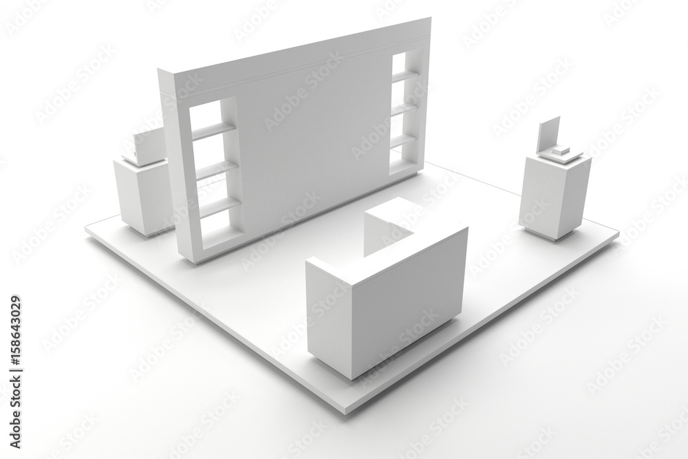Empty exhibition kiosk, with copy space. Original 3d rendering project Empty exhibition kiosk, with copy space. Original 3d rendering project
