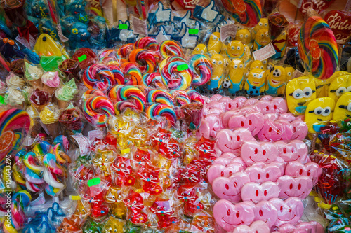 Colorful sweets at the Main Market Square in Krakow  Poland     April 2016