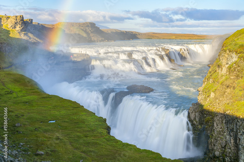 Amazing Gullfoss waterfall with rainbow in Iceland