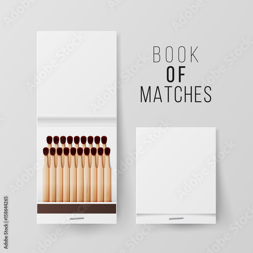 Book Of Matches Vector. Top View Closed Opened Blank. Empty Mock Up. Realistic Illustration