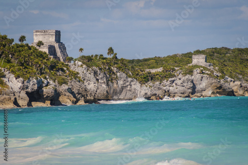 Tulum beach, Mayan ruins in front of the caribbean sea
