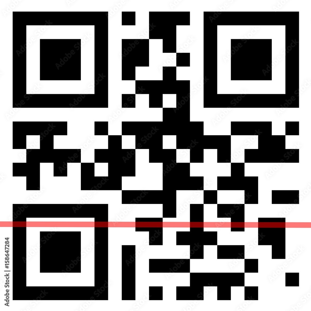 QR Code with scanning red line. QR Code with scanning red line.