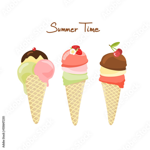 Tree ice cremes, vector illustration