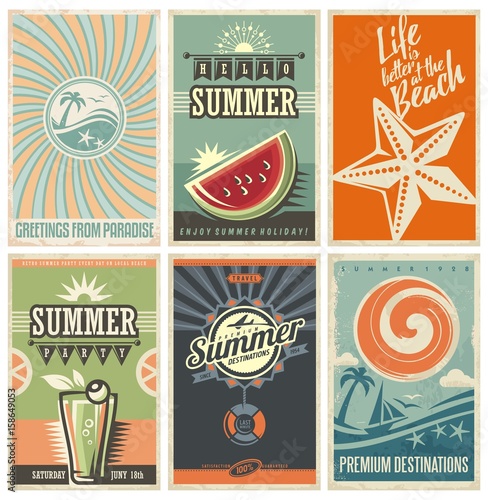Vector set of summer vacation cards and banners