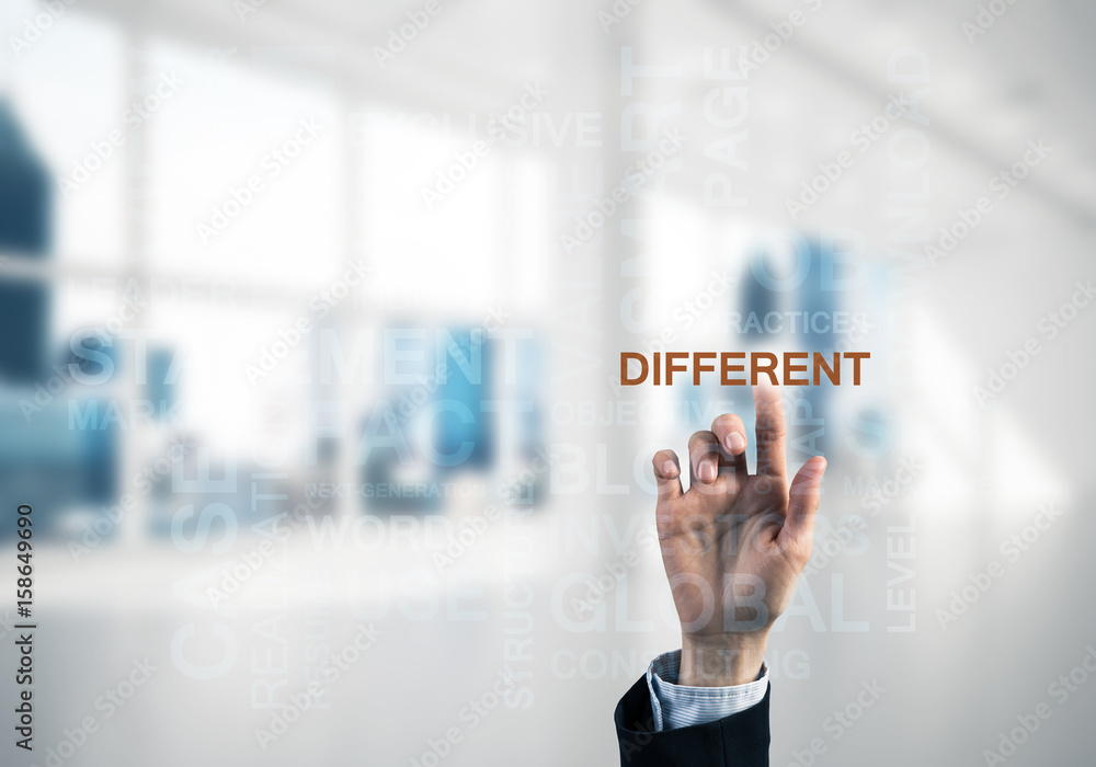 Concept of modern business with palm choocing on of keywords for