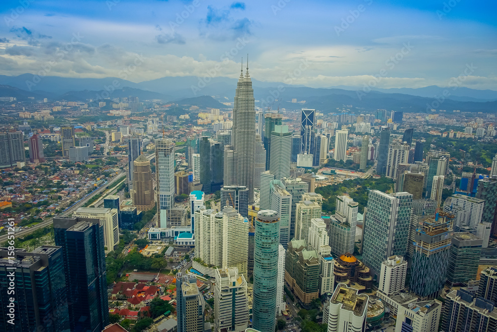 Beautiful view of Kuala Lumpur from Menara Kuala Lumpur Tower, a commmunication tower and the highest viewpoint in the city that is open to the public