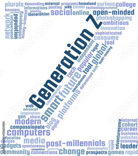 Generation Z Word Cloud Text Illustration. Generation Z related keyword tags isolated vector. Transparent.