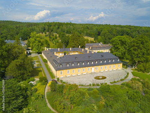 Wallpaper Mural Aerial view of château Kozel. Hunting castle in the classical style. Famous tourist attraction and wedding place near Pilsen, Czech republic, European union. Torontodigital.ca