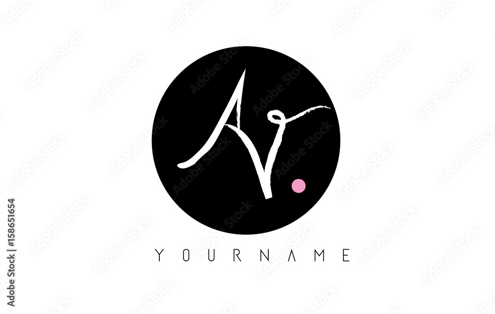 AV Handwritten Brush Letter Logo Design with Black Circle. Stock Vector ...