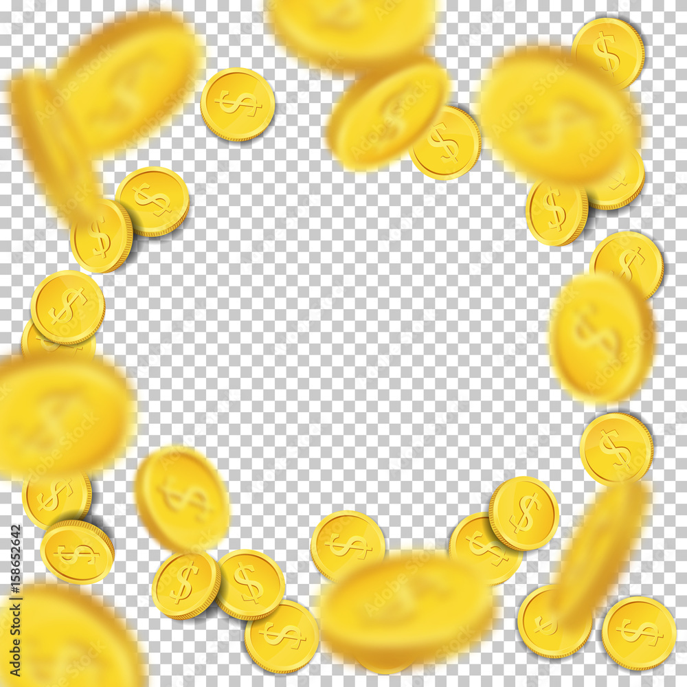 Flying coins on transparent background. Vector illustration. Flying coins on transparent background. Vector illustration.