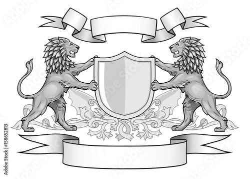 Lions With Shield and Banners Emblem