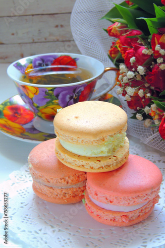 Macaroons and flowers roses