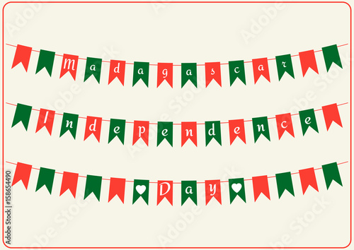 Colorful ribbons with text. Madagascar independence day, vector illustration, carnival pattern. Festive background, party decor.