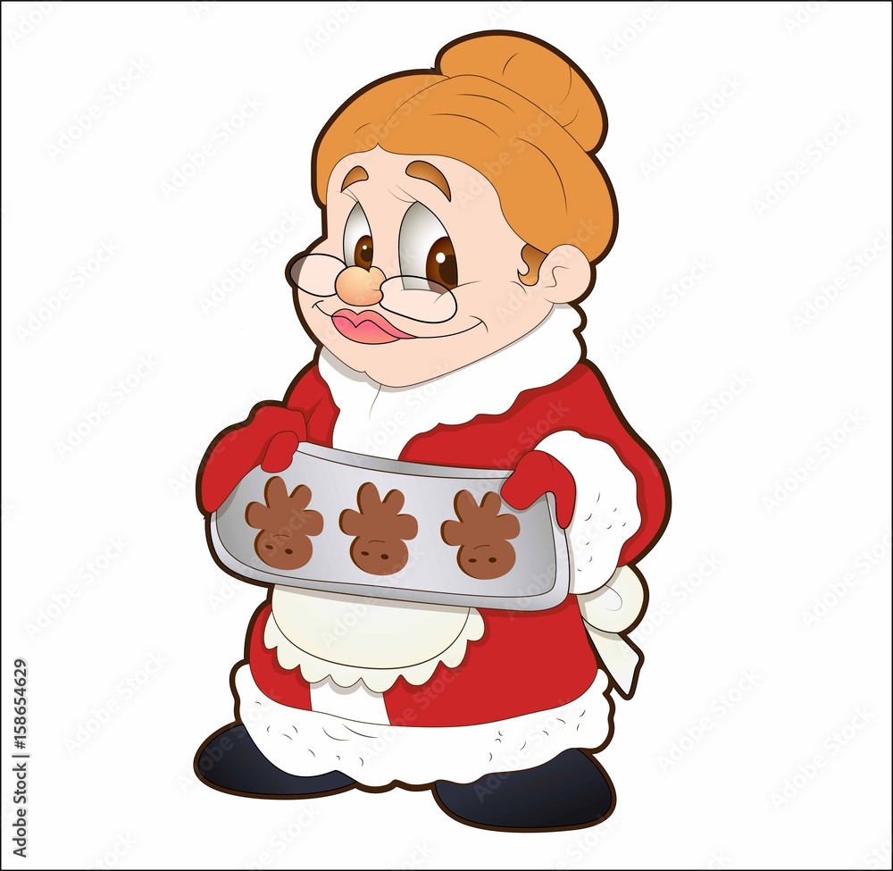 Cartoon grandmother with a tray Cartoon grandmother with a tray