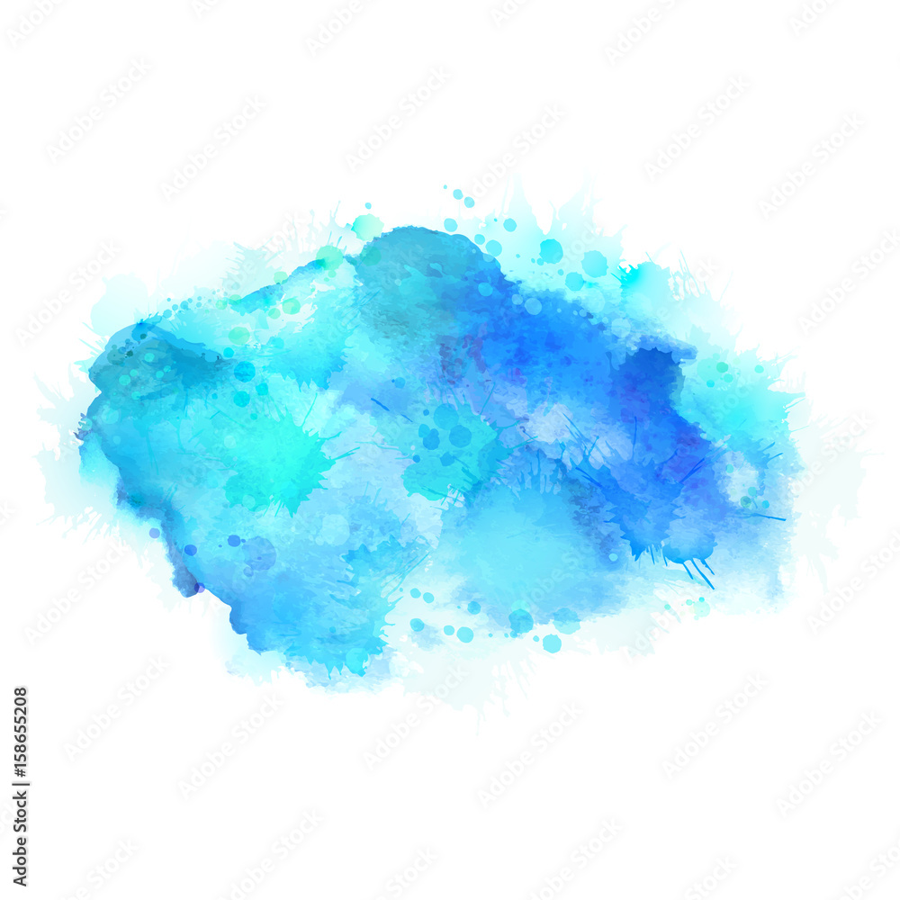 Cyan and blue watercolor stains. Bright element for abstract artistic background.