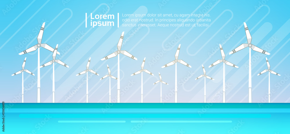 Wind Turbine Energy Renewable Water Station Sea Background Flat Vector ...