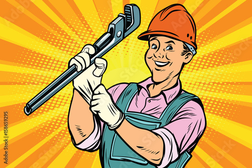 Construction worker with adjustable wrench