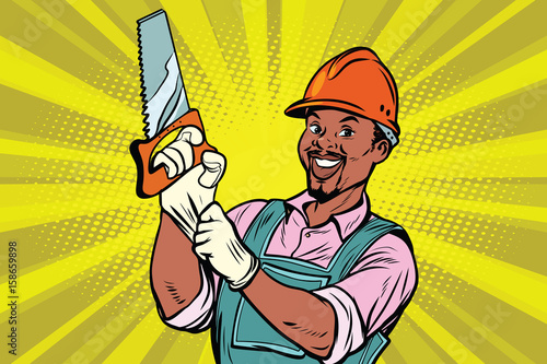 Construction worker with saw