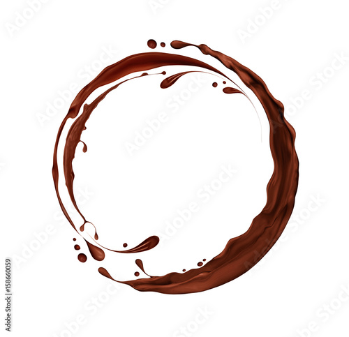 Splashes of chocolate in a circular motion, isolated on white background