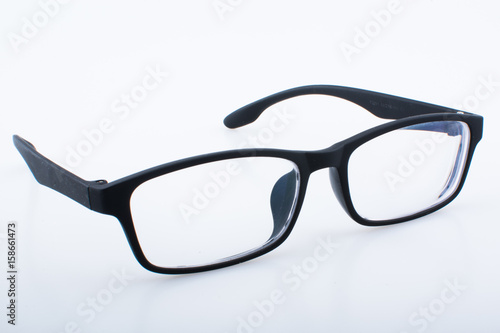 black frame spectacles isolated on white background close up