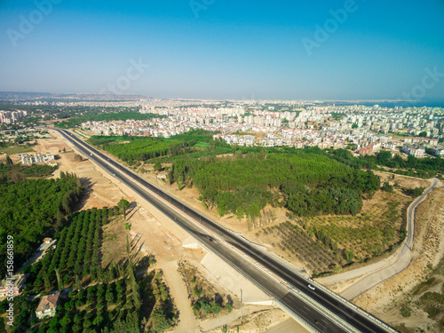 aireal drone top view photo of highway Antalya Turkey