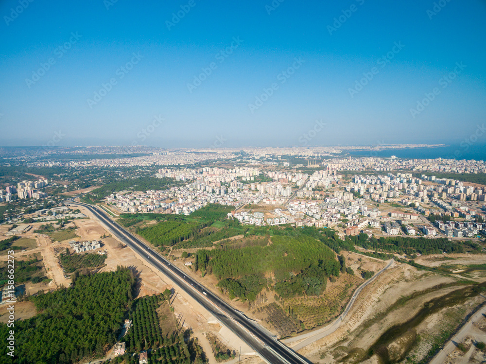 aireal drone top view photo of highway Antalya Turkey