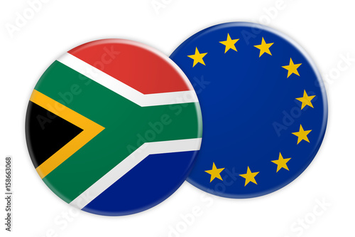 Free Download News Concept: South Africa Flag Button On EU Flag Button, 3d illustration on white background - GFXLoad