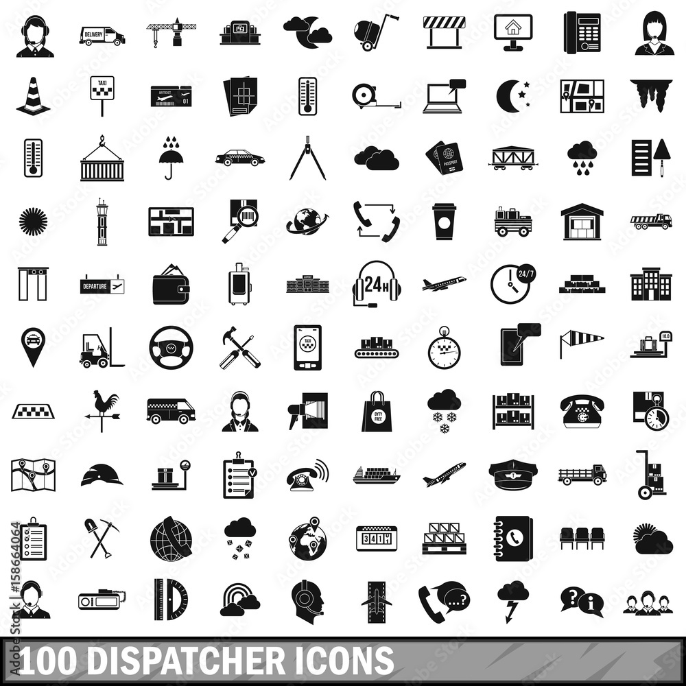 100 dispatcher icons set, simple style 
