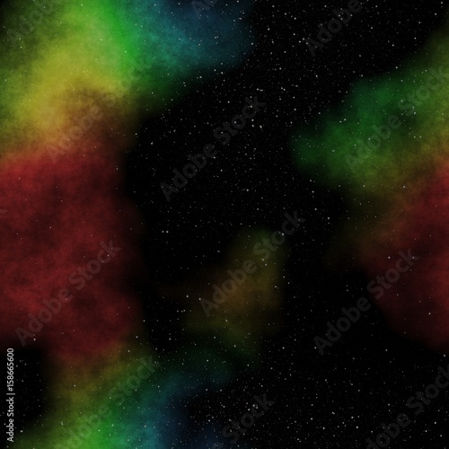 Amazing illustraton of space with stars and decent colorful nebula in colors of blue, green and red