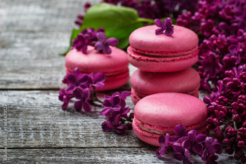 Pink macaroons and lilac. Pink macaroons and lilac.