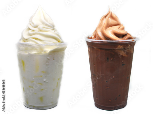 Milk and chocolate with ice cream on the top