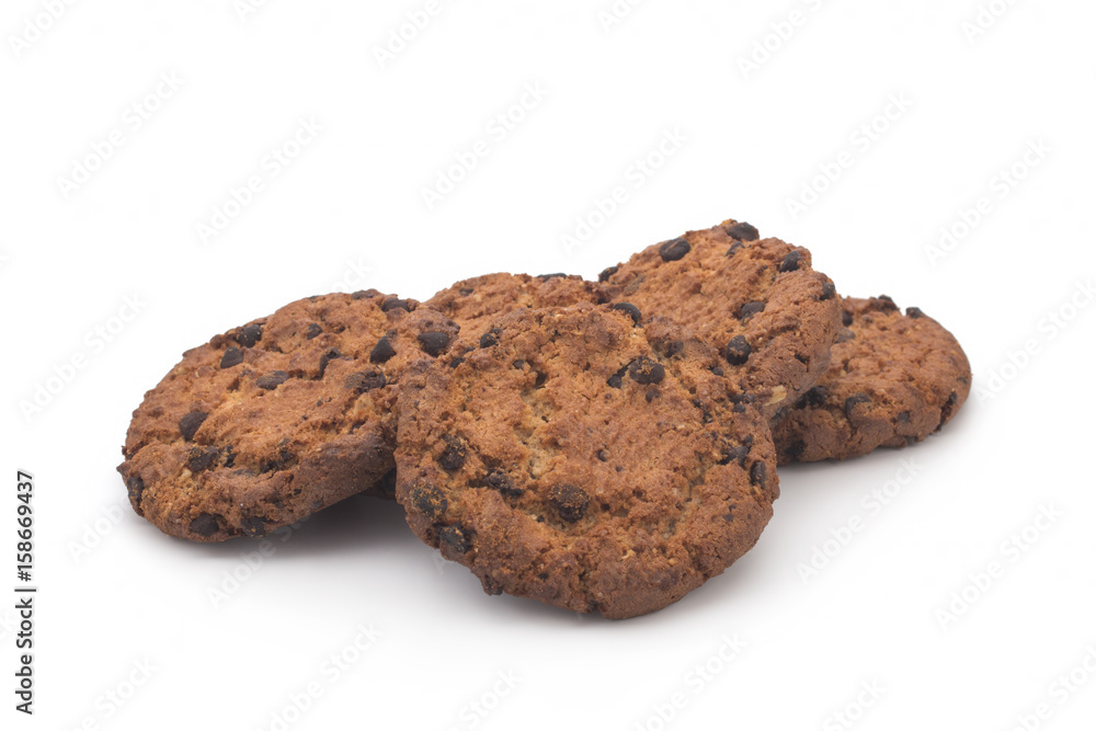 Biscuits with chocolate on a white background