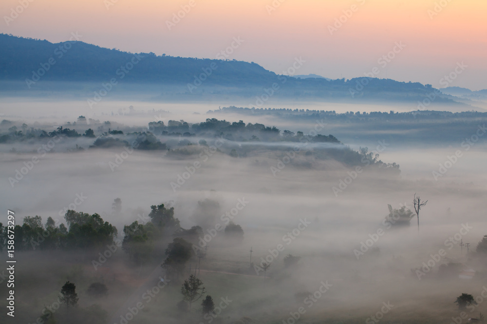 Fog in morning sunrise and road at Khao Takhian Ngo View Point at Khao-kho Phetchabun,Thailand