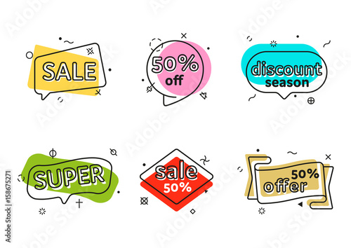 Promo banner geometric vector bubbles. Special offer sale red tag isolated vector trendy flat style. Discount offer price label, symbol for advertising campaign in retail, sale promo marketing.