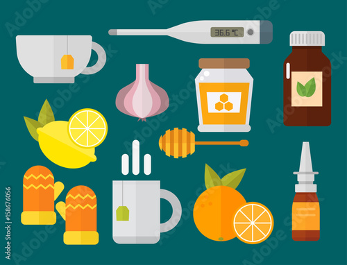 Influenza and cold themed design elements in trendy flat design health medical disease vector