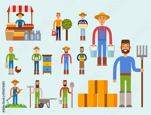 Farmer character man agriculture person profession rural gardener worker people vector illustration.