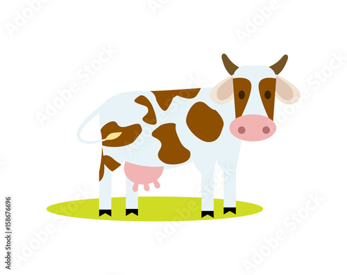 Funny cow vector illustration isolated on white background. Cute cattle farm animal, domestic livestock character in cartoon style.