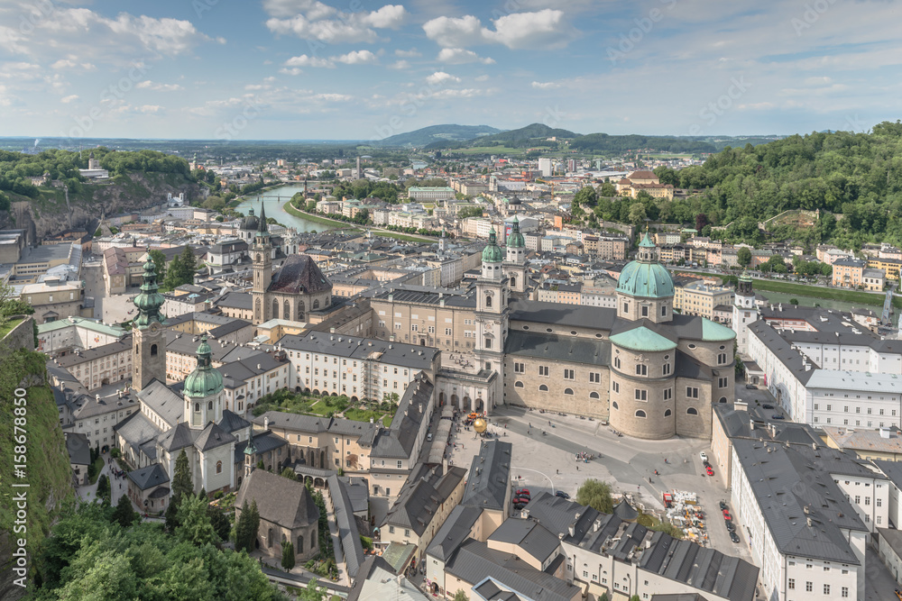 Beautiful old City from aerial view - Salzburg, Austria