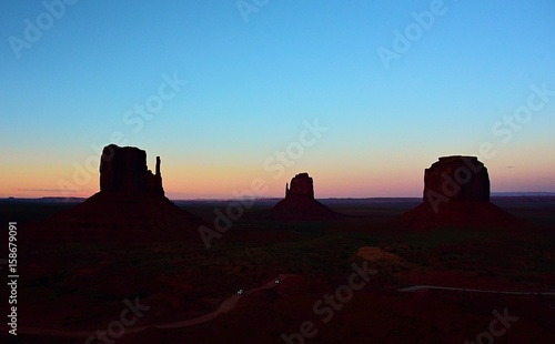 A multi-colored sunset over Monument Valley, on the border of Utah and Arizona