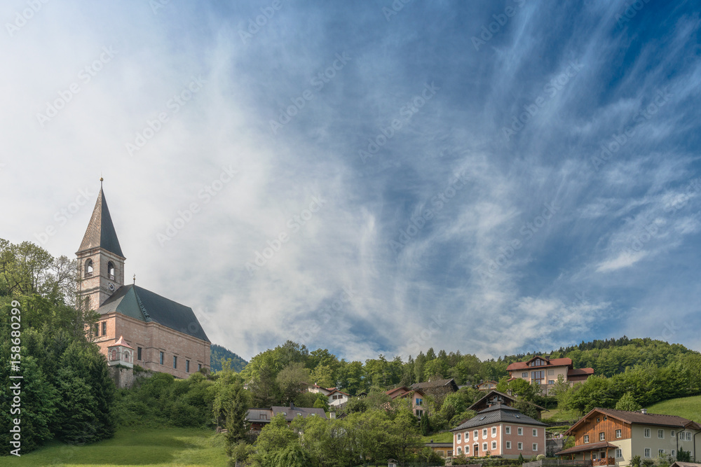 Church and the small village on the hill - Salzburg, Austria